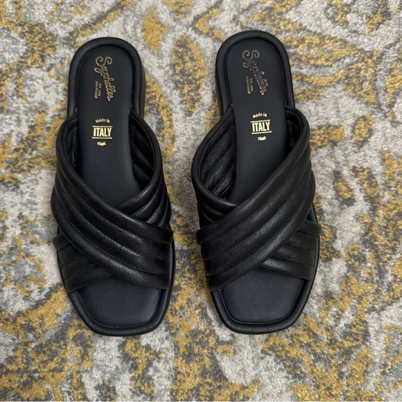 Seychelles Word for Word Leather Slide Sandal Black Size 9 Made in Italy - Picture 2 of 10
